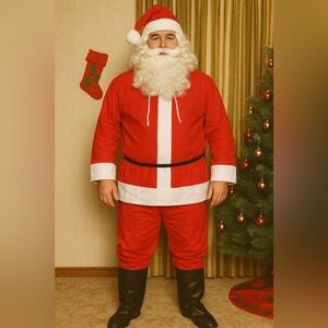 Vintage Santa Claus Suit 6 Pc Christmas Costume Hat Beard Top Pant Boot Covers